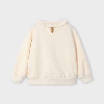 Camisola creme de manga comprida com gola folhada e botão