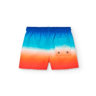 Calções de banho em padrão degradé azul, branco e laranja com bolso traseiro