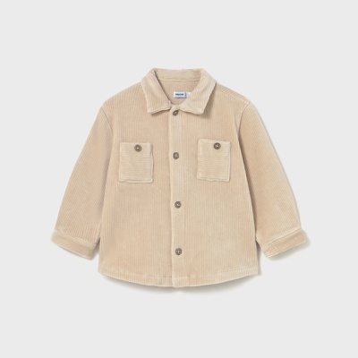 Casaco de criança em veludo cotelê bege com bolsos e botões