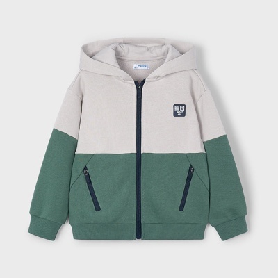 Casaco com capuz para criança bege e verde com fecho