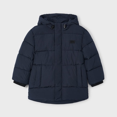 Casaco infantil acolchoado azul escuro com capuz