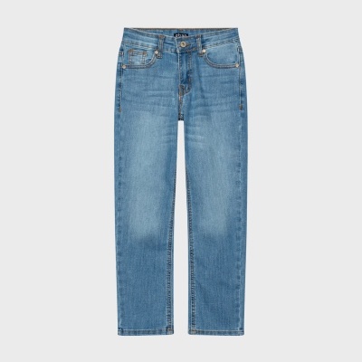 Calças de ganga azul claro com cinco bolsos