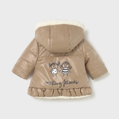 Casaco infantil bege com capuz e estampa de crianças 'making friends'