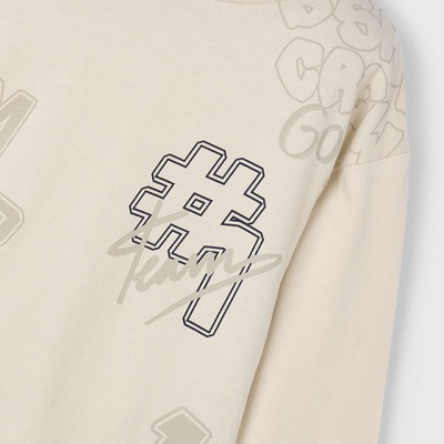 Camisola bege clara de manga comprida com estampados gráficos