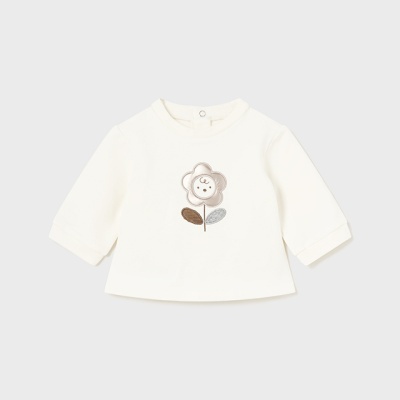 Camisola branca de bebé com estampa de flor sorridente