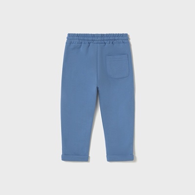 Calças azuis de criança com cós elástico e bolso traseiro