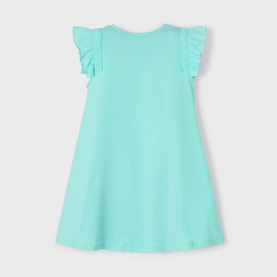 Vestido azul turquesa claro com mangas folhosas para criança