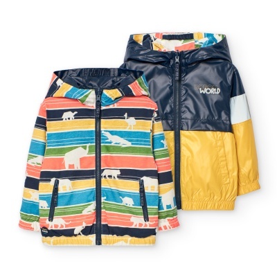 Casaco infantil reversível colorido com capuz