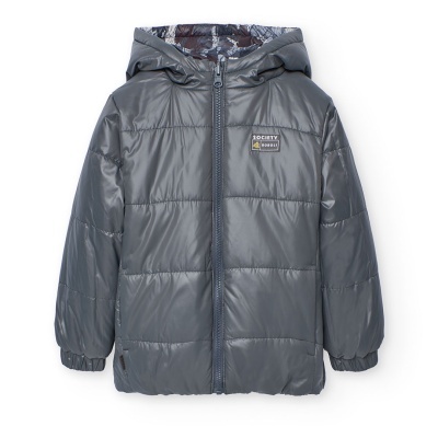 Casaco infantil cinzento com capuz e fecho de correr