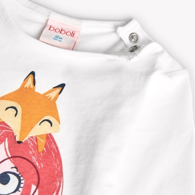 Camisola branca de bebé com estampado de raposa