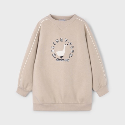 Sweatshirt bege com estampado Holiday Club e Boston City e pássaro