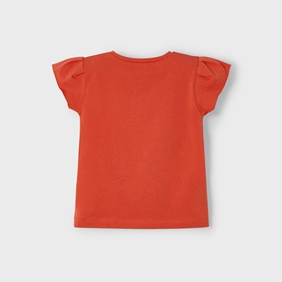 Camiseta infantil laranja de manga curta com mangas franzidas