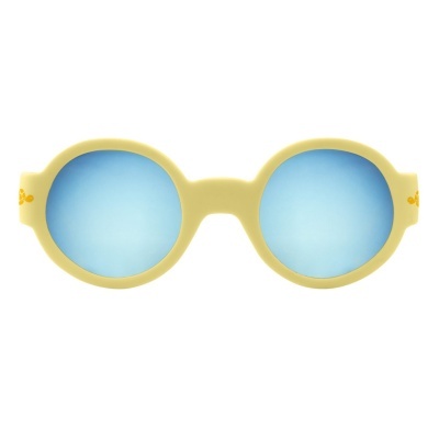 Óculos de sol redondos com armação amarela e lentes azuis