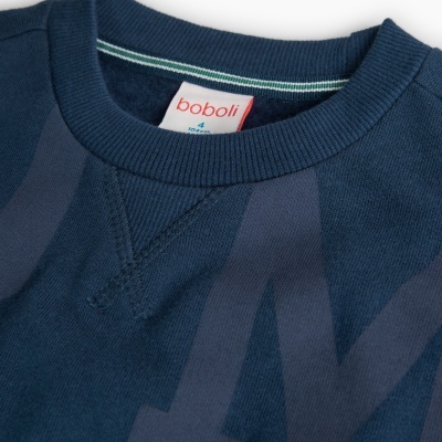Camisola azul escuro com gola redonda e etiqueta Boboli