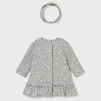 Casaco cinzento claro para bebé com folho e faixa de cabelo cinzenta