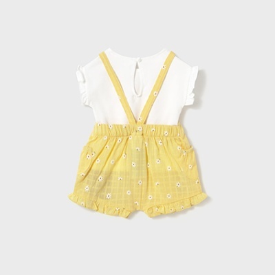 Conjunto bebé branco e amarelo com calções e body