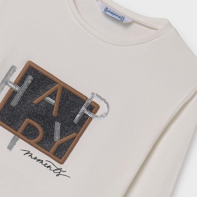 Camisola branca com estampa feliz e palavra moments