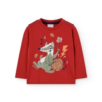 Camisola vermelha para criança com estampado de texugo e elementos de outono