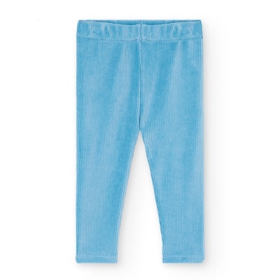 Calças justas de bebé azul claro em tecido canalé