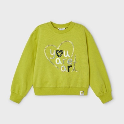 Camisola verde lima com bordado e frase 'you are art'