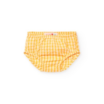 Cueca de bebê xadrez vichy amarelo e branco com cós elástico