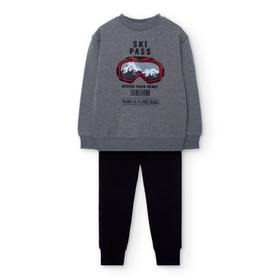 Conjunto infantil com sweat cinzento e calças pretas