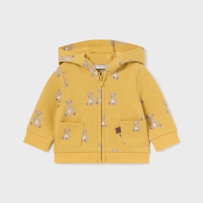 Casaco amarelo para bebé com padrão de ursos e capuz