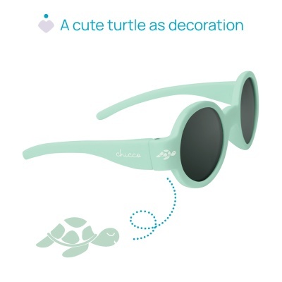 Óculos de sol redondos verde-pálido com desenho de tartaruga na haste