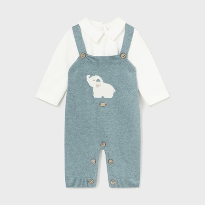 Conjunto bebé com malha azul e camisola branca