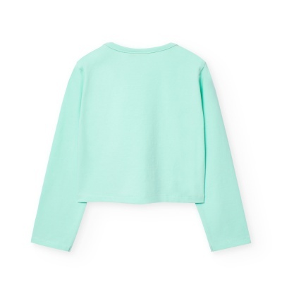 Camisola azul claro de manga comprida para criança vista de costas