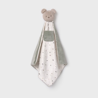 Pano de bebé com cabeça de ursinho e padrão de pontos coloridos