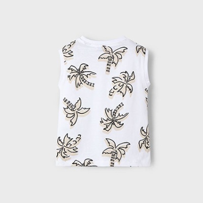 Camisola de alças branca com estampado de palmeiras em preto e bege