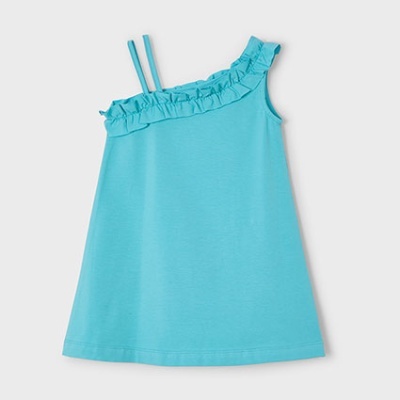 Vestido azul claro para criança com alças finas e folhos no ombro