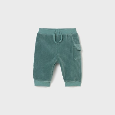 Calças de veludo verde-azulado para bebé com bolso lateral