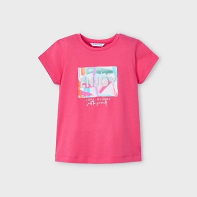 T-shirt rosa para crianças com estampado colorido ENJOY no peito