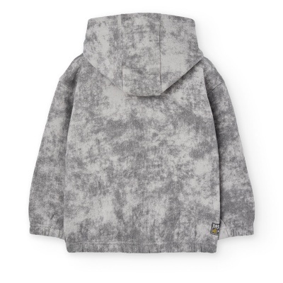 Casaco cinzento marmoreado com capuz visto de trás