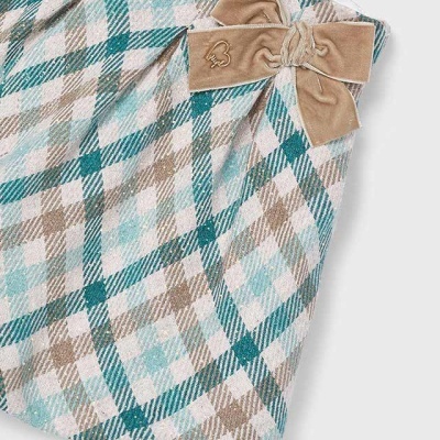 Saia xadrez com laço de veludo bege