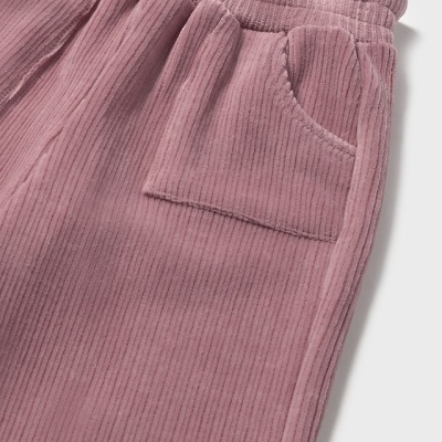 Calças rosa de veludo cotelê com bolso quadrado e cinto elástico