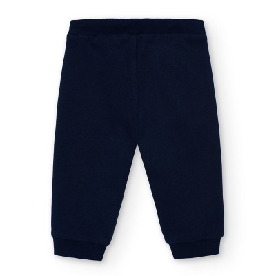 Calças infantis azul-escuro de tecido felpudo com cós elástico e punhos.