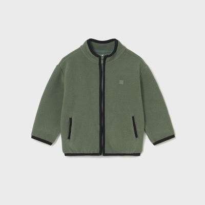 Casaco verde felpudo com fecho de correr e detalhes pretos