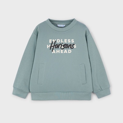 Sweatshirt de criança azul esverdeado com texto estampado