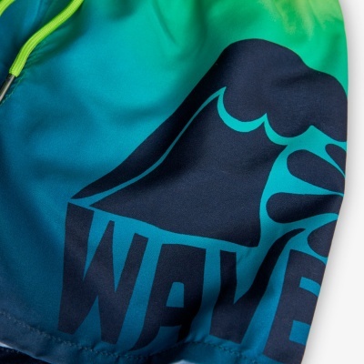 Pano azul e verde com estampa da onda e texto WAVE