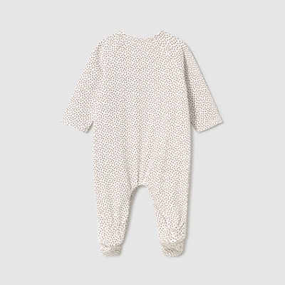 Macacão de bebé branco com padrão de pontos castanhos