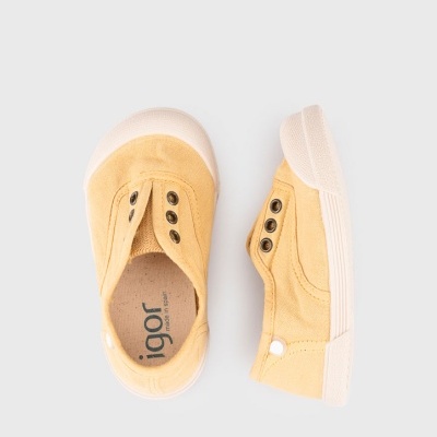 Sapatilhas infantis amarelas sem atacadores com sola branca