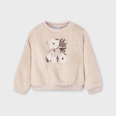 Camisola bege felpuda com estampa floral