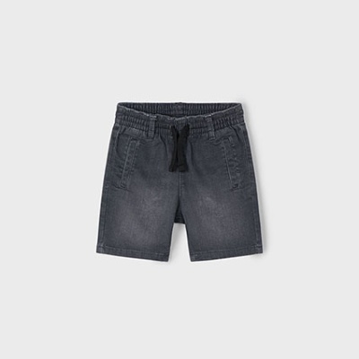 Calções curtos cinza escuro com cintura elástica e cordão preto.