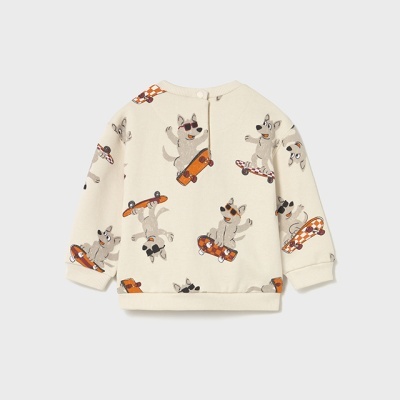 Camisola creme com padrão de cães a andar de skate