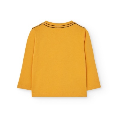 Camisola de bebé amarelo mostarda com gola e detalhe risca preta