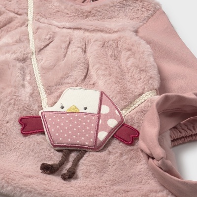 Sweatshirt rosa para bebé com aplicações de passarinho cor-de-rosa