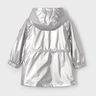 Casaco impermeável prateado com capuz e mangas compridas